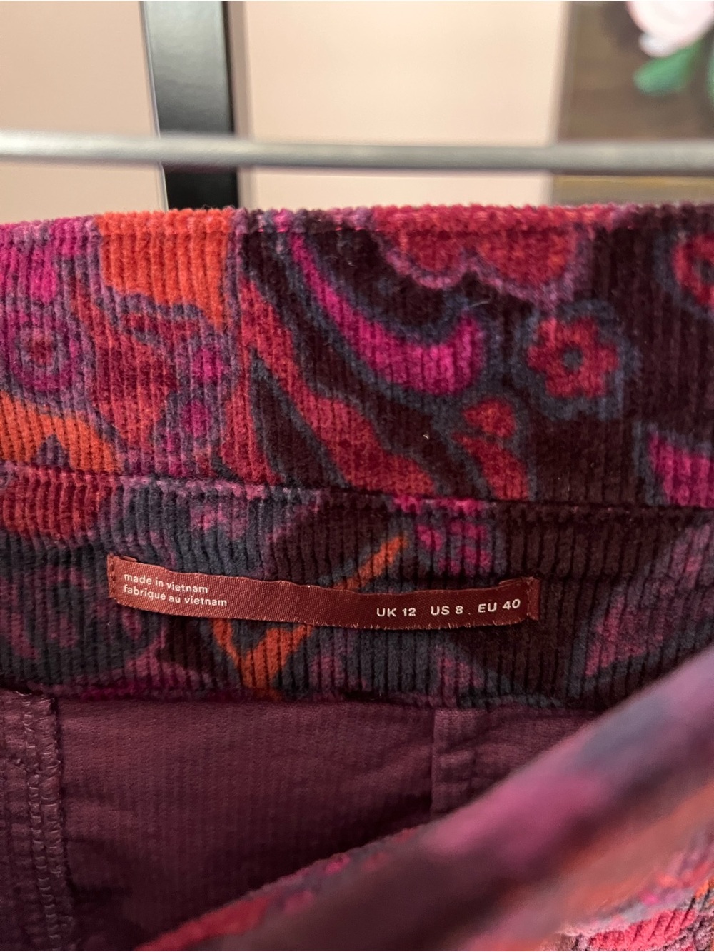 Anthropologie PILCRO Corduroy Button-Front A-Line Mini Skirt in Plum Floral - Picture 6 of 9